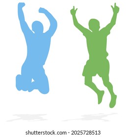 Silhouette of people. A couple of people. Jump and hands up. Flat style. Vector image isolated. Great design for any purpose. Vector graphics. Design element.