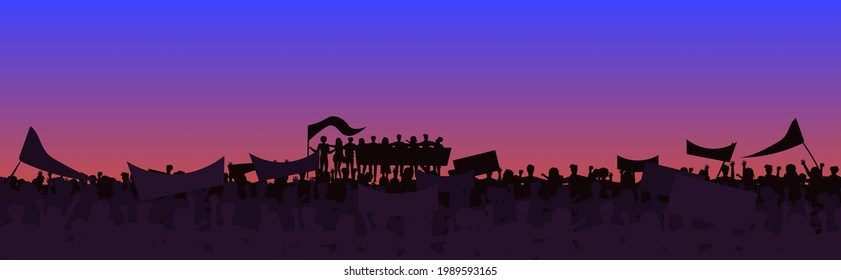 silhouette of people crowd protesters holding protest posters men women with blank vote placards demonstration speech political freedom concept horizontal full length