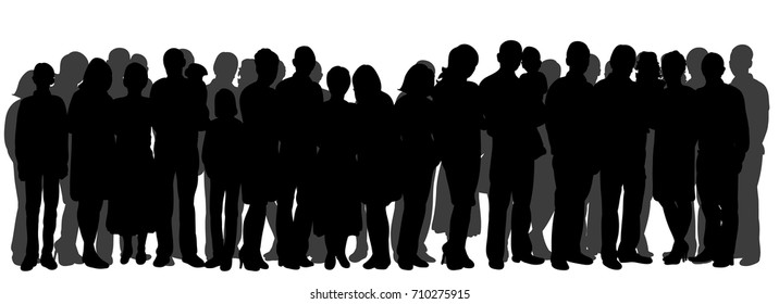 silhouette of people, crowd white background