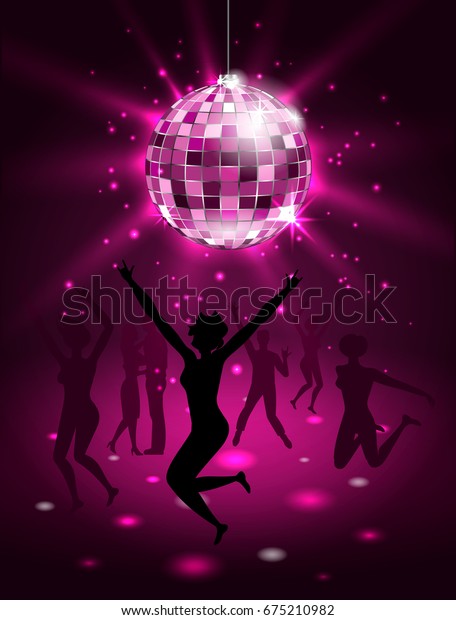 Silhouette People Dancing Nightclub Disco Ball Stock Vector (Royalty ...