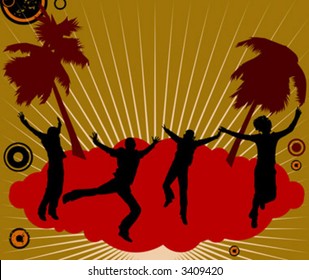 silhouette people dancing on  the party island