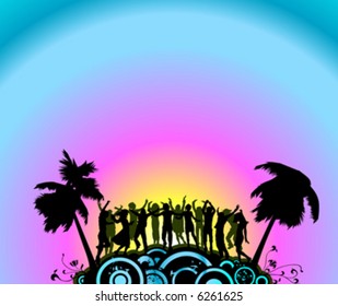 silhouette people dancing on the party island