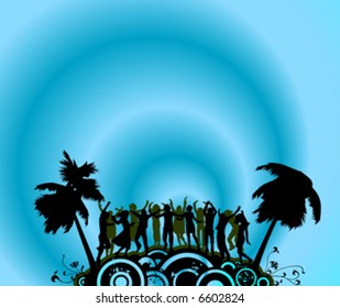 silhouette people dancing on  the party island