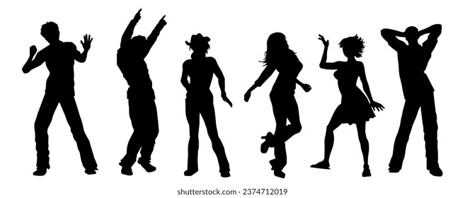 Silhouette of people dancing in a party. Silhouette of happy people doing dancing pose.