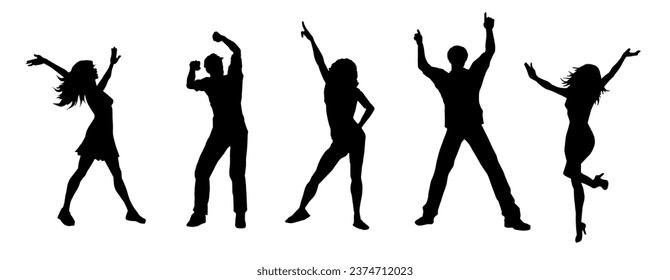 Silhouette of people dancing in a party. Silhouette of happy people doing dancing pose.