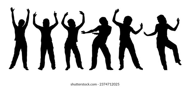 Silhouette of people dancing in a party. Silhouette of happy people doing dancing pose.