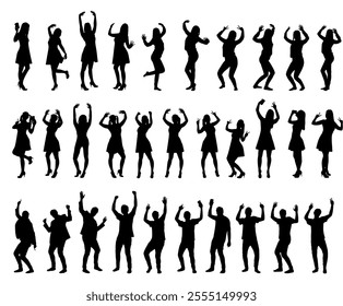 Silhouette of people dancing in a party. Silhouette of happy people doing dancing pose.