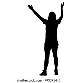 Silhouette of People dancing with a raised hand on White Background.