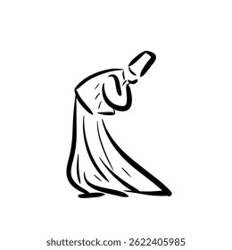 Silhouette of people dancing at sema ceremony. Hand drawn line vector illustration.