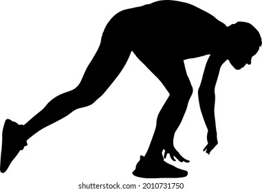 Silhouette people in different poses bent over on a white background.