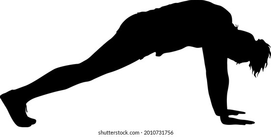 Silhouette people in different poses bent over on a white background.
