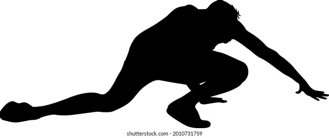 Silhouette people in different poses bent over on a white background.