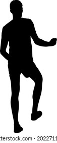 Silhouette people in different poses bent over on a white background.