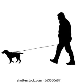 Silhouette of people and dog. Vector illustration