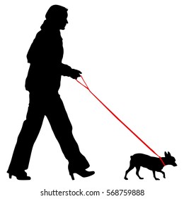 Silhouette of people and dog. Vector illustration