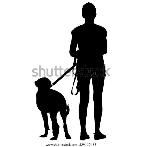 Silhouette People Dog Vector Illustration Stock Vector Royalty Free