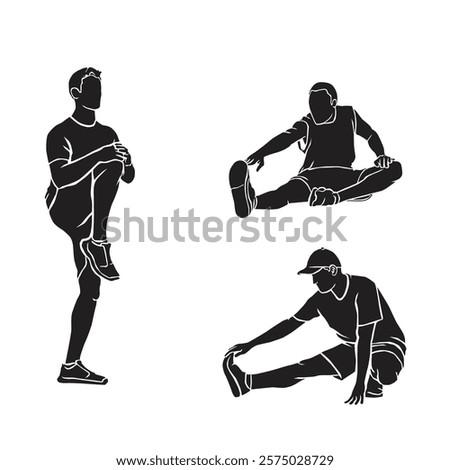 silhouette of people doing warm up before sport