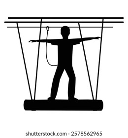 Silhouette of People Enjoying an Adventure in a Rope Park