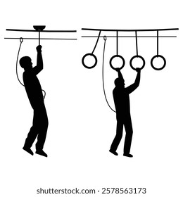 Silhouette of People Enjoying an Adventure in a Rope Park