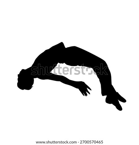 Silhouette of people falling or floating in mid-air isolated on white background. Abstract concept of free fall, losing balance, gravity, motion, dream, and surreal movement.