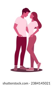 silhouette of people falling in love. couple men and women pink silhouette standing hugging .beginning of a couple relationship.love vector illustration.