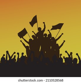 silhouette people  with  flag  and yellow background vector illustration image 