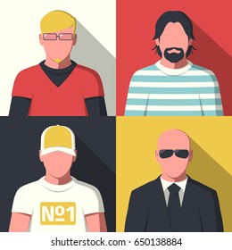 Silhouette of people in flat style. Avatar profile icons vector illustration.