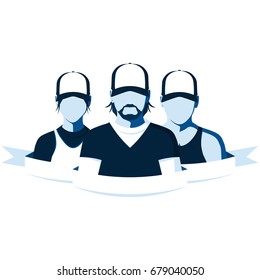 Silhouette of people in flat style. Sports team. Isolated vector illustration.