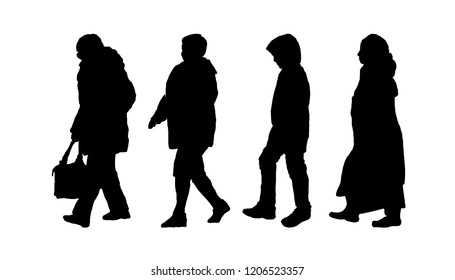 Silhouette people go to work. Vector on white isolated background. simple form of man in full growth