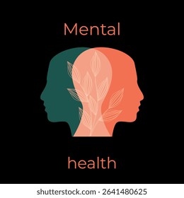 A silhouette of people with a head isolated. World Mental Health Day. The symbolism of mental health. Banner, poster, postcard dedicated to mental health
