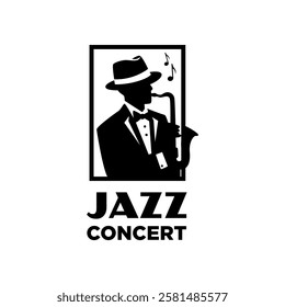  Silhouette People Hold Saxophone With Note Music Jazz Singer Player Classic Logo design inspiration