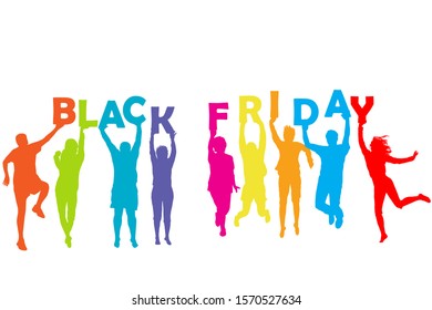 Silhouette of people holding letters with Black Friday offer