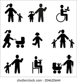 Silhouette people icon black on white background, family icons set