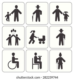 Silhouette people icons set black vector symbols collection.