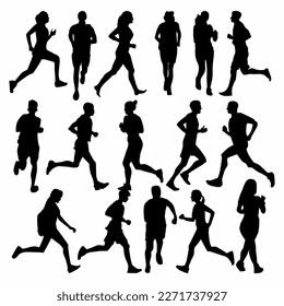 silhouette of people jogging icon illustration set. Bundle	