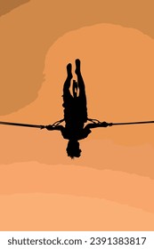 Silhouette people jump at the Bangee Jumping attraction. Editable vector illustration
