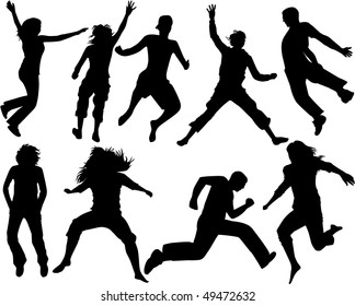 silhouette people jumping