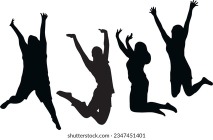 silhouette  of  people jumping  in white background