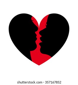Silhouette Of People Kissing. Valentine heart