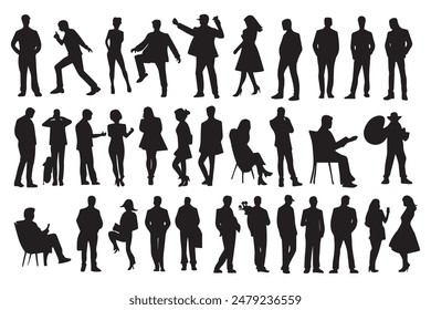 Silhouette people man and women in various poses collection.Vector illustration