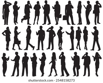silhouette of people with mobile phone vector on isolated white background.
