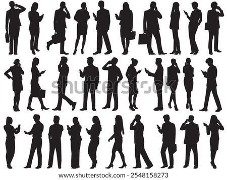 silhouette of people with mobile phone vector on isolated white background.

