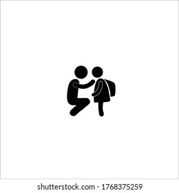 Silhouette of people. Mom and daughter. Mom escorts her daughter to school. Vector solid icons