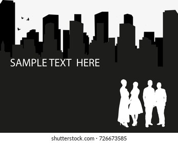 silhouette of people on city background, vector