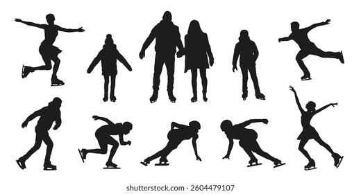 silhouette of people on ice skates on the white background