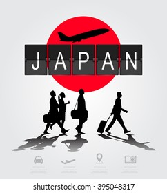 Silhouette people on japan digital board.