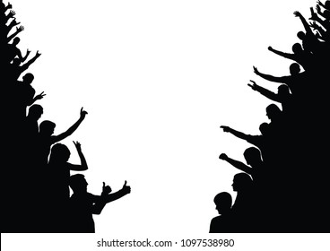 Silhouette of people on sides. Crowd, audience, fan. Vector
