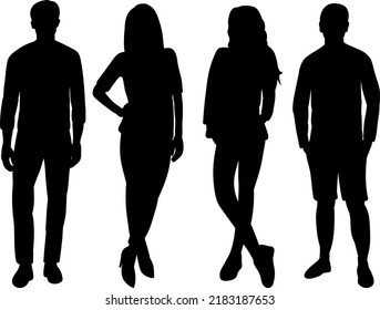 silhouette people on white background isolated, vector