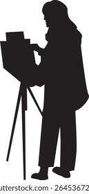 Silhouette of People Painting at Easel. Isolated Vector Illustration