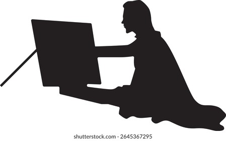 Silhouette of People Painting at Easel. Isolated Vector Illustration
